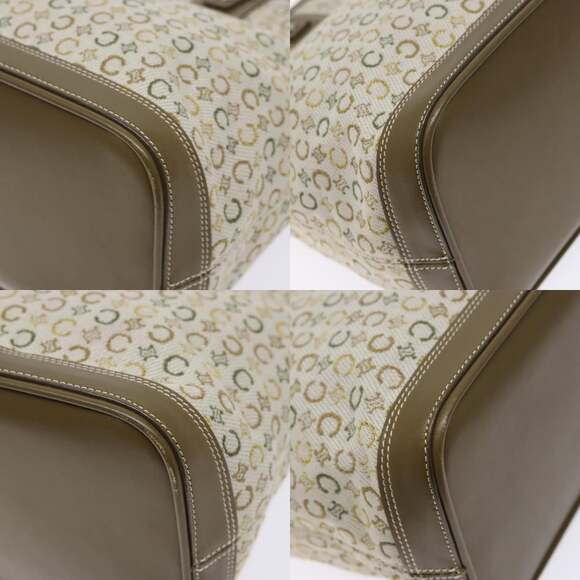 CELINE C Macadam Canvas Tote Bag Khaki Silver - Picture 10 of 13